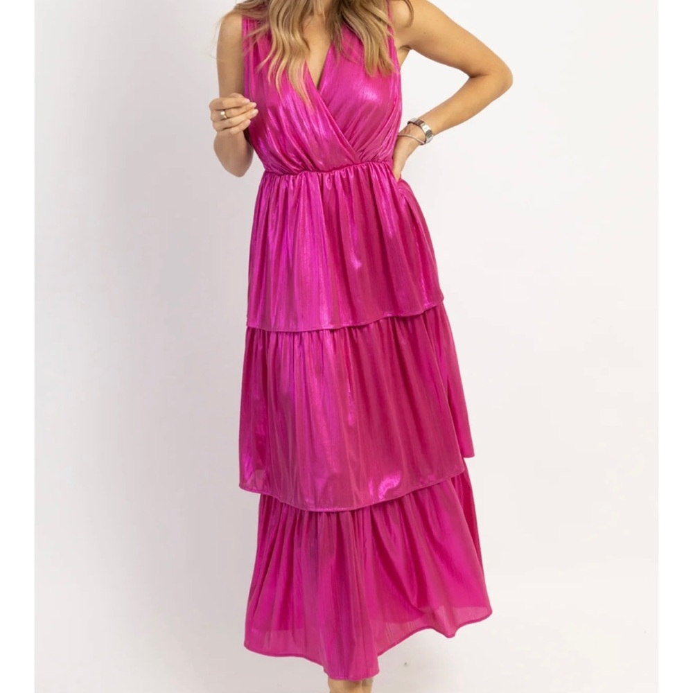 NWT Tiered Pink Metallic Dress